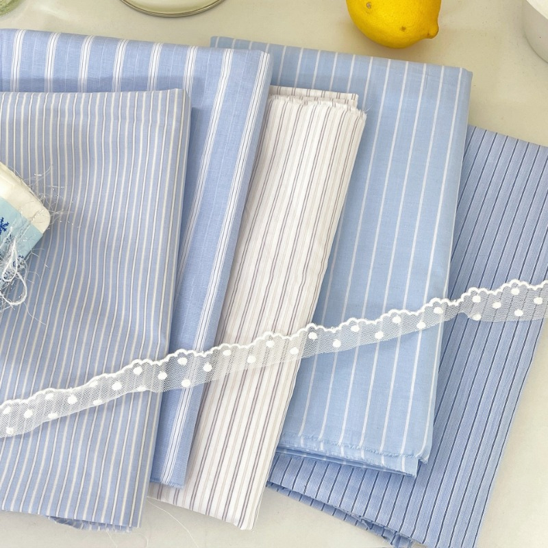 Home Textiles Plaid - 0.5m/2m Korean Style Blue Striped Pure