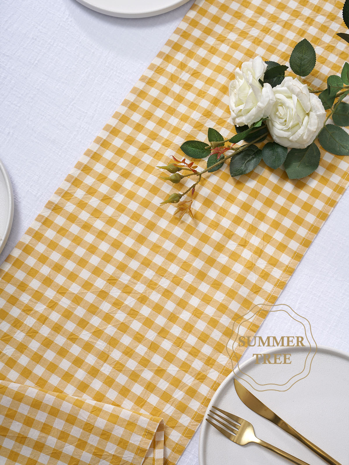 Rustic Plaid Cotton Table Runn - Home Textiles Plaid ulasan dan harga