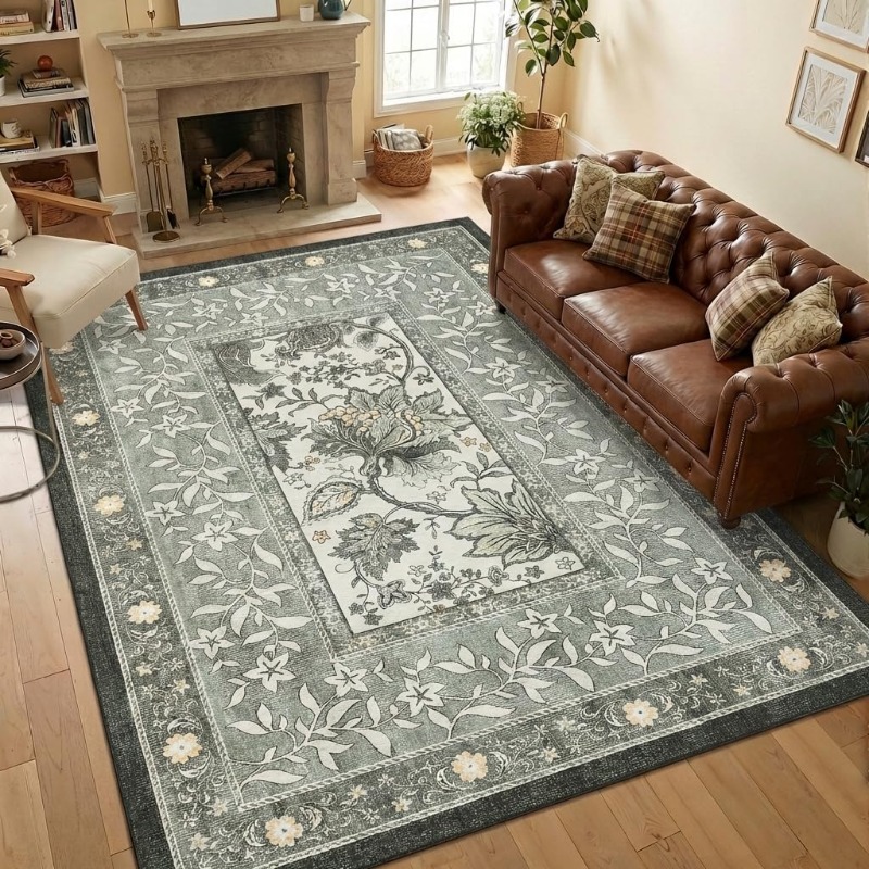 Retro Plant Print Carpet for L - Home Lines Textiles ulasan dan harga